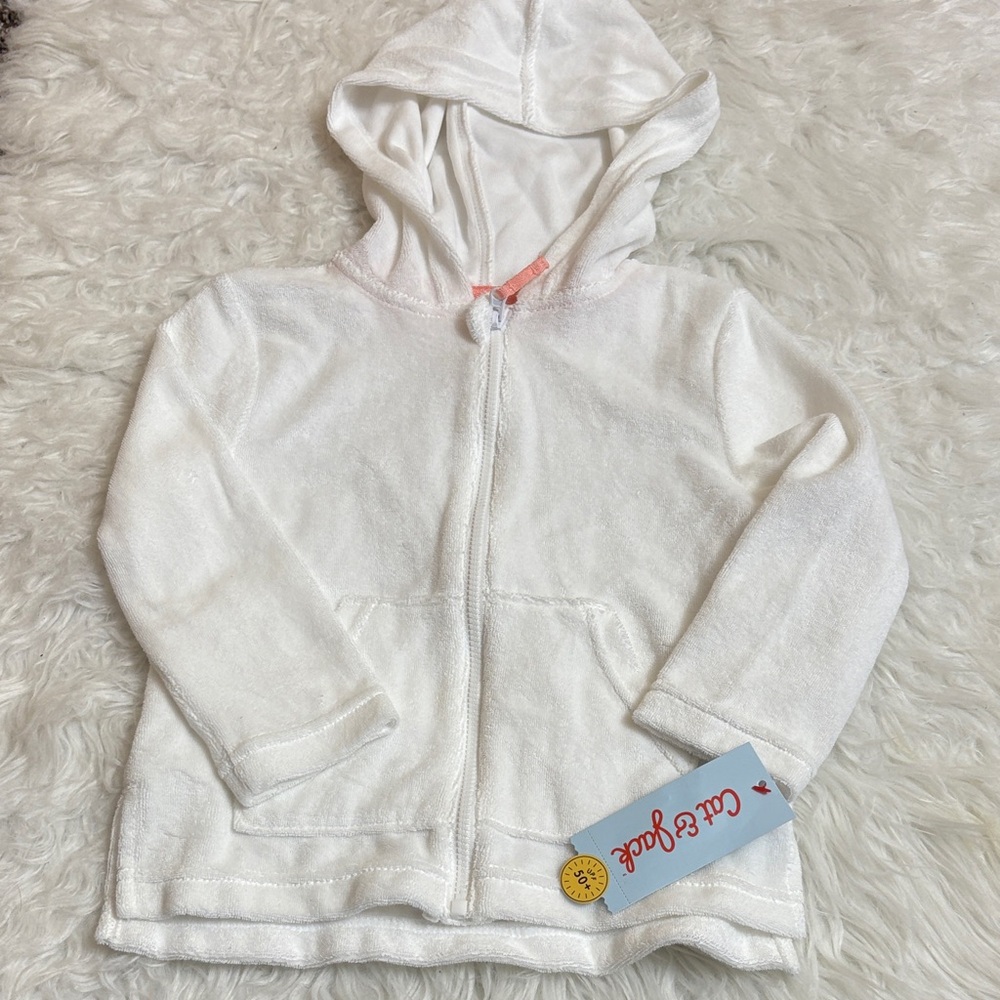 NWT Cat & Jack Terry Cloth White Long Sleeve Zip Up Jacket Hooded Size 3T